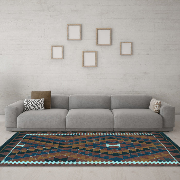 Machine Washable Oriental Light Blue Traditional Rug in a Living Room, wshcon2807lblu