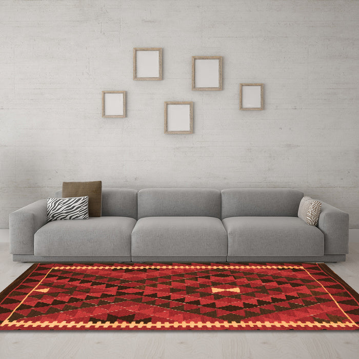 Machine Washable Oriental Orange Traditional Area Rugs in a Living Room, wshcon2807org