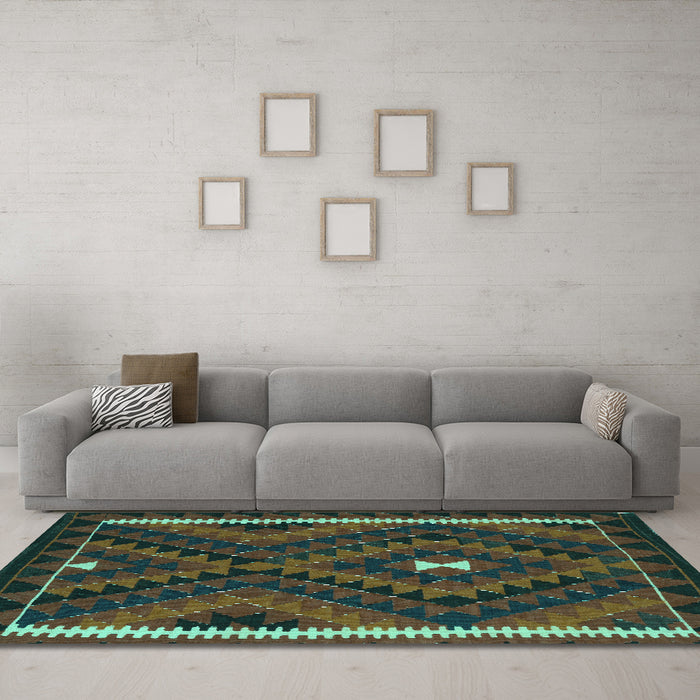 Machine Washable Oriental Turquoise Traditional Area Rugs in a Living Room,, wshcon2807turq