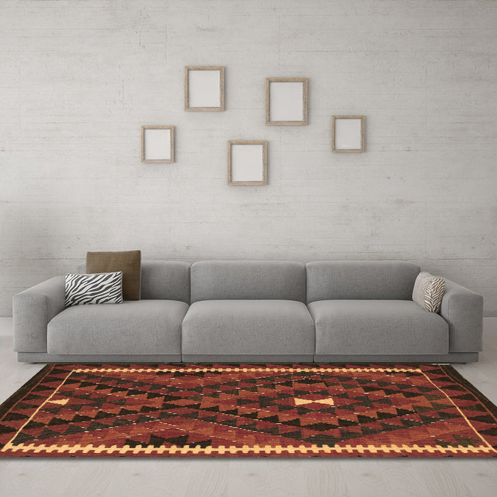 Machine Washable Oriental Brown Traditional Rug in a Living Room,, wshcon2807brn
