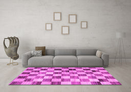 Machine Washable Checkered Pink Modern Rug in a Living Room, wshcon2808pnk