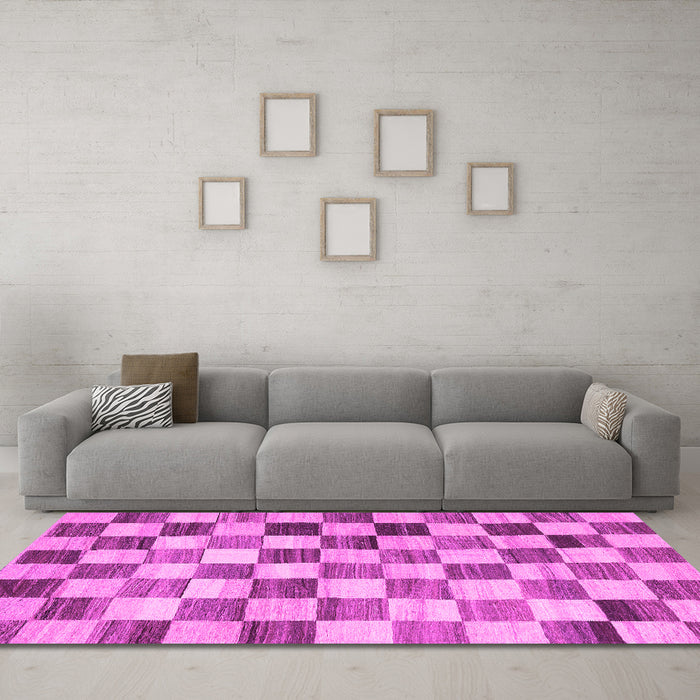 Machine Washable Checkered Pink Modern Rug in a Living Room, wshcon2808pnk