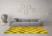 Machine Washable Checkered Yellow Modern Rug in a Living Room, wshcon2808yw