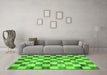 Machine Washable Checkered Green Modern Area Rugs in a Living Room,, wshcon2808grn