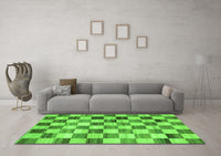 Machine Washable Checkered Green Modern Rug, wshcon2808grn