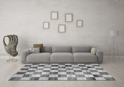 Machine Washable Checkered Gray Modern Rug in a Living Room,, wshcon2808gry