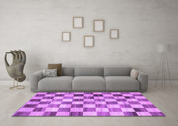 Machine Washable Checkered Purple Modern Area Rugs in a Living Room, wshcon2808pur