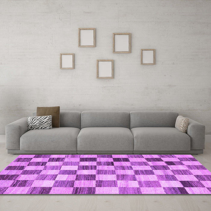 Machine Washable Checkered Purple Modern Area Rugs in a Living Room, wshcon2808pur