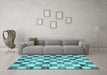 Machine Washable Checkered Light Blue Modern Rug in a Living Room, wshcon2808lblu