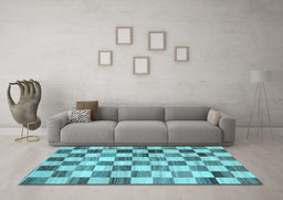 Machine Washable Checkered Light Blue Modern Rug in a Living Room, wshcon2808lblu