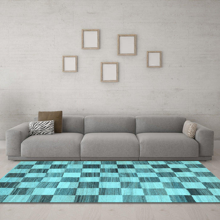 Machine Washable Checkered Light Blue Modern Rug in a Living Room, wshcon2808lblu