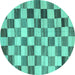 Round Machine Washable Checkered Turquoise Modern Area Rugs, wshcon2808turq