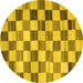 Round Machine Washable Checkered Yellow Modern Rug, wshcon2808yw