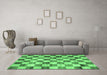 Machine Washable Checkered Emerald Green Modern Area Rugs in a Living Room,, wshcon2808emgrn