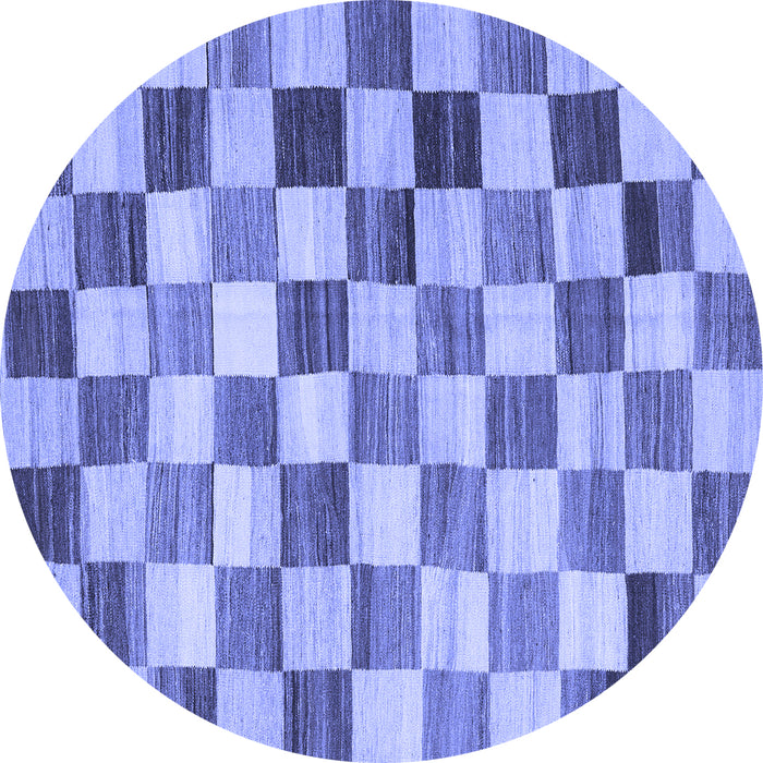 Round Machine Washable Checkered Blue Modern Rug, wshcon2808blu