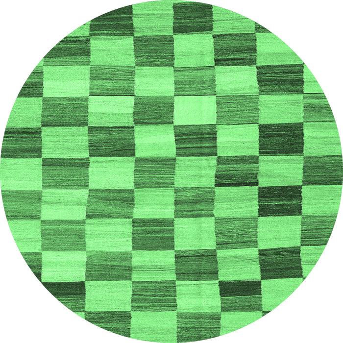 Round Checkered Emerald Green Modern Rug, con2808emgrn