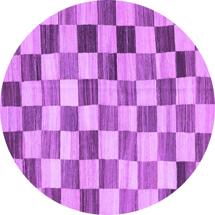 Round Machine Washable Checkered Purple Modern Area Rugs, wshcon2808pur
