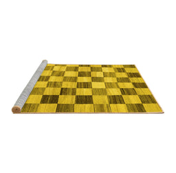 Sideview of Machine Washable Checkered Yellow Modern Rug, wshcon2808yw