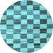 Round Machine Washable Checkered Light Blue Modern Rug, wshcon2808lblu