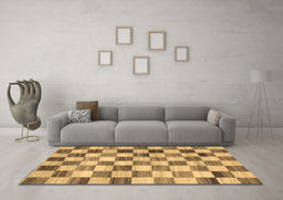 Machine Washable Checkered Brown Modern Rug in a Living Room,, wshcon2808brn