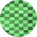 Round Machine Washable Checkered Emerald Green Modern Area Rugs, wshcon2808emgrn