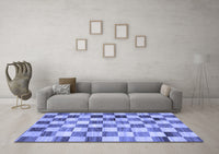 Machine Washable Checkered Blue Modern Rug, wshcon2808blu