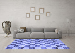 Machine Washable Checkered Blue Modern Rug in a Living Room, wshcon2808blu