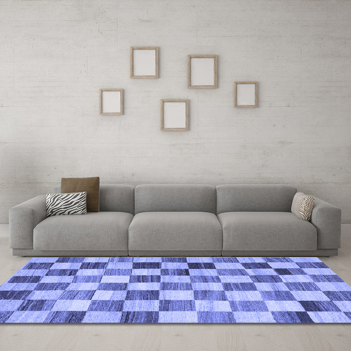 Machine Washable Checkered Blue Modern Rug in a Living Room, wshcon2808blu