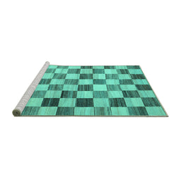 Sideview of Machine Washable Checkered Turquoise Modern Area Rugs, wshcon2808turq