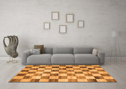 Machine Washable Checkered Orange Modern Area Rugs in a Living Room, wshcon2808org