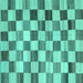 Square Machine Washable Checkered Turquoise Modern Area Rugs, wshcon2808turq