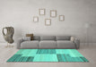 Machine Washable Abstract Turquoise Contemporary Area Rugs in a Living Room,, wshcon2809turq