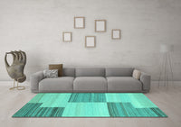 Machine Washable Abstract Turquoise Contemporary Rug, wshcon2809turq