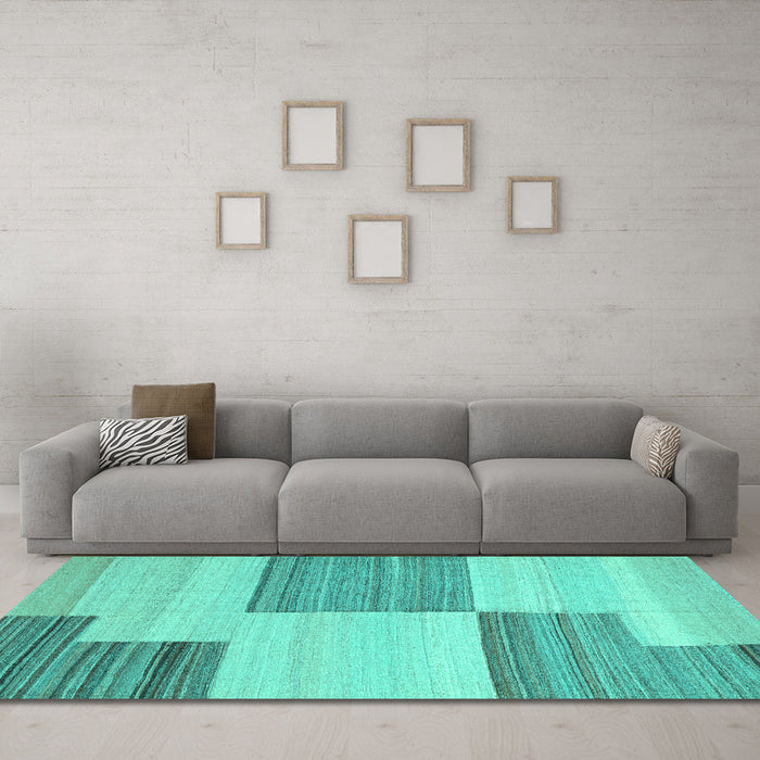 Machine Washable Abstract Turquoise Contemporary Area Rugs in a Living Room,, wshcon2809turq