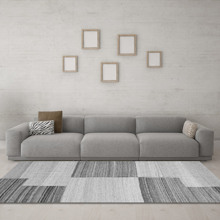 Machine Washable Abstract Gray Contemporary Rug in a Living Room,, wshcon2809gry