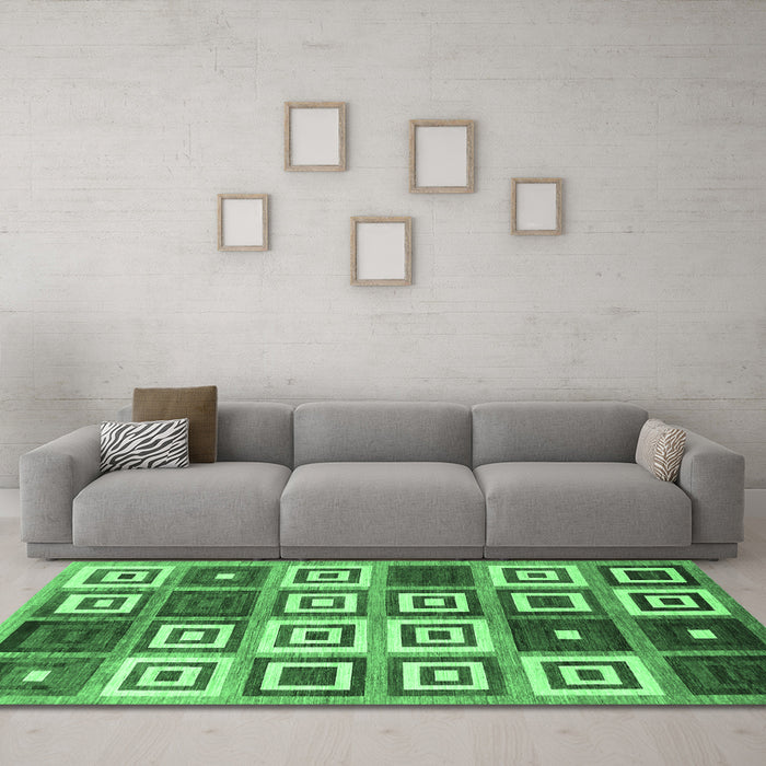 Machine Washable Abstract Emerald Green Contemporary Area Rugs in a Living Room,, wshcon280emgrn