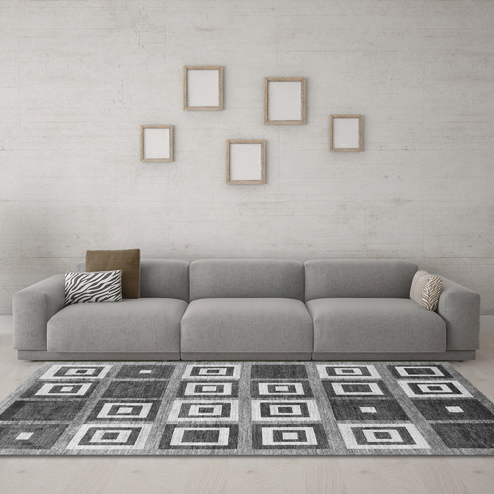 Machine Washable Abstract Gray Contemporary Rug in a Living Room,, wshcon280gry