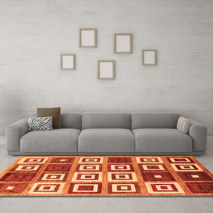 Machine Washable Abstract Orange Contemporary Area Rugs in a Living Room, wshcon280org