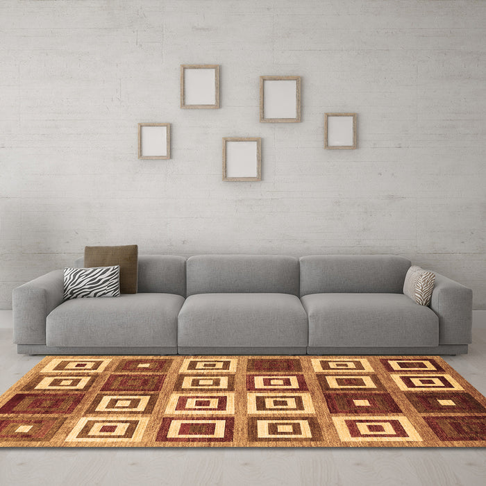 Machine Washable Abstract Brown Contemporary Rug in a Living Room,, wshcon280brn