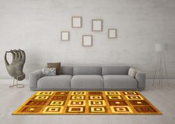 Machine Washable Abstract Yellow Contemporary Rug in a Living Room, wshcon280yw
