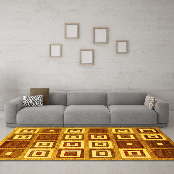 Machine Washable Abstract Yellow Contemporary Rug in a Living Room, wshcon280yw