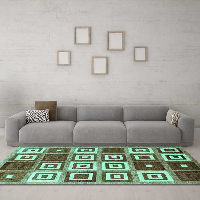 Machine Washable Abstract Turquoise Contemporary Area Rugs in a Living Room,, wshcon280turq
