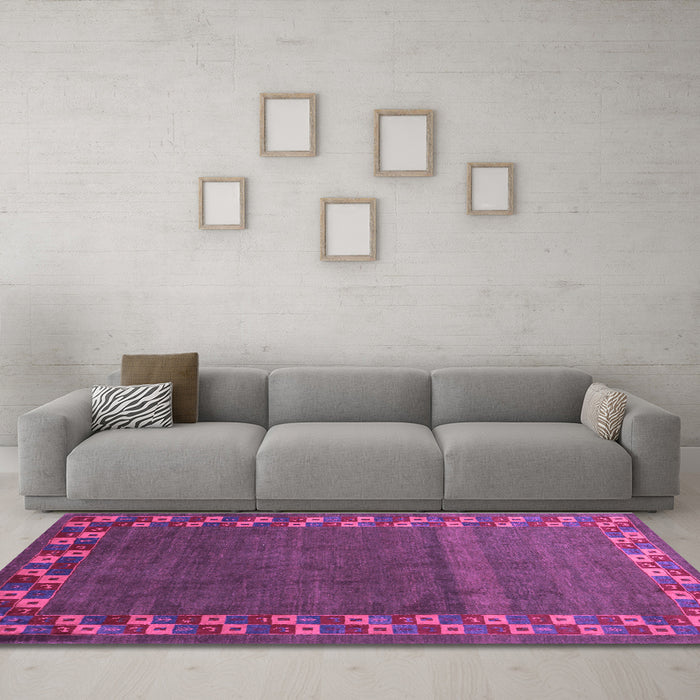 Machine Washable Abstract Purple Contemporary Area Rugs in a Living Room, wshcon2811pur