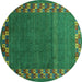 Round Machine Washable Abstract Turquoise Contemporary Area Rugs, wshcon2811turq