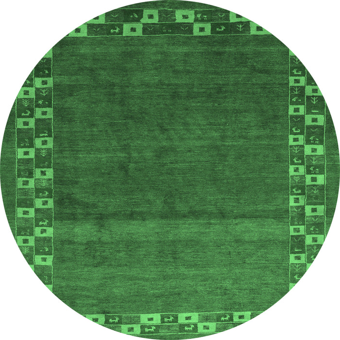 Round Abstract Emerald Green Contemporary Rug, con2811emgrn