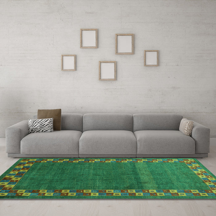 Machine Washable Abstract Turquoise Contemporary Area Rugs in a Living Room,, wshcon2811turq