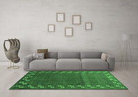 Machine Washable Abstract Emerald Green Contemporary Rug, wshcon2811emgrn