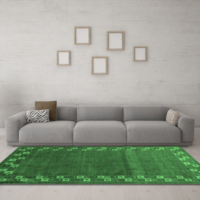 Machine Washable Abstract Emerald Green Contemporary Area Rugs in a Living Room,, wshcon2811emgrn