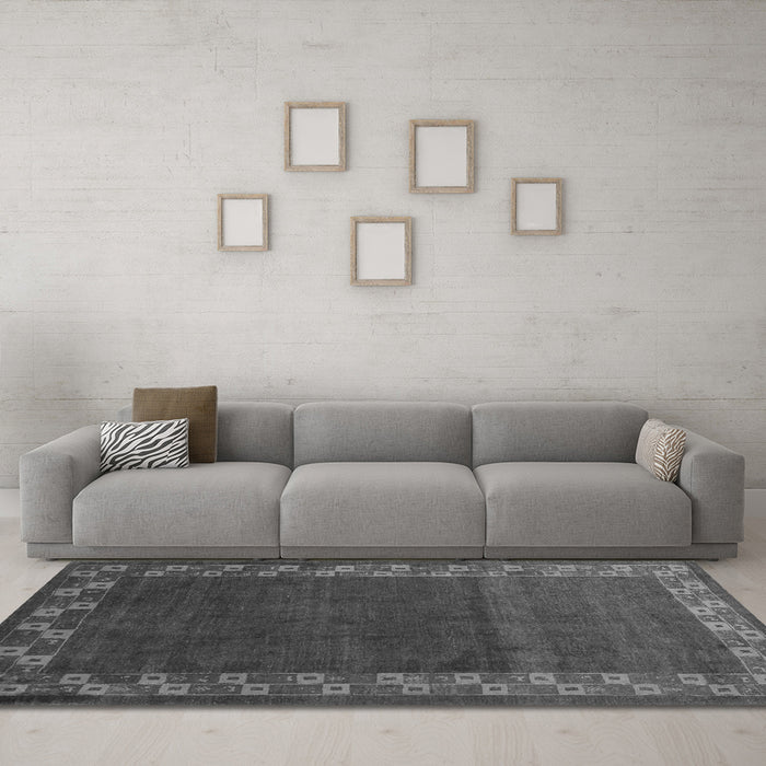 Machine Washable Abstract Gray Contemporary Rug in a Living Room,, wshcon2811gry