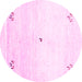 Round Machine Washable Solid Pink Modern Rug, wshcon2813pnk